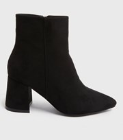 New Look Wide Fit Black Suedette Block Heel Ankle Boots